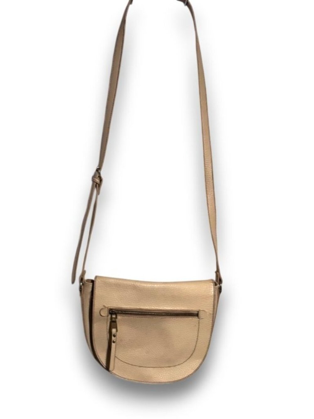 Vintage Jaclyn Smith Cream Pebbled Leather Saddle Crossbody Bag Adjustable Strap - Picture 3 of 11